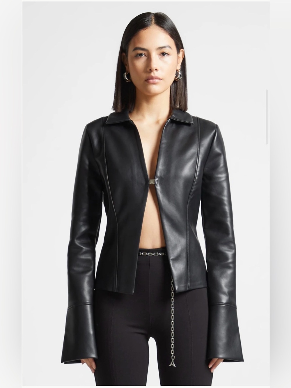 Maniere De Voir Black Vegan Leather Clasp Shirt / Shacket Size 6 NWOT